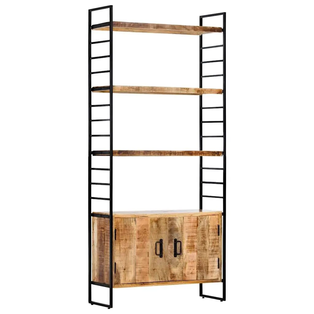 4-Tier Bookcase for Home or Office 80x30x180cm Rough Mango Wood Industrial Shelving Storage Display