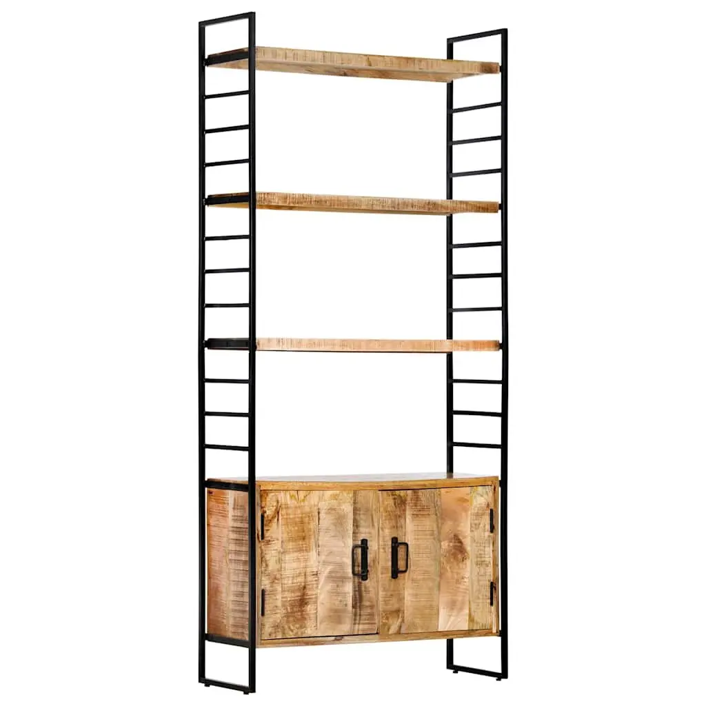 4-Tier Bookcase for Home or Office 80x30x180cm Rough Mango Wood Industrial Shelving Storage Display