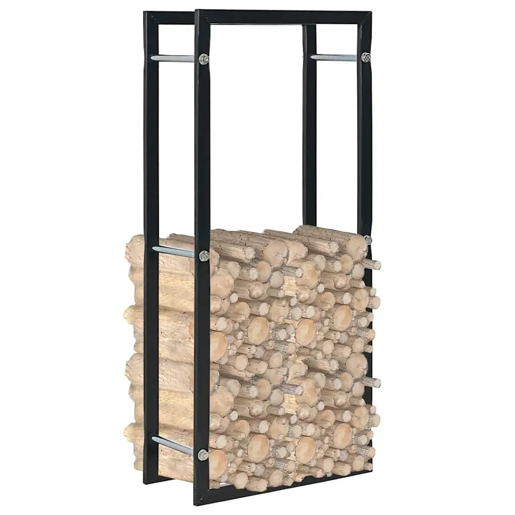 Firewood Rack Black Steel Log Storage Holder Fireplace 44 x 20 x 100 cm