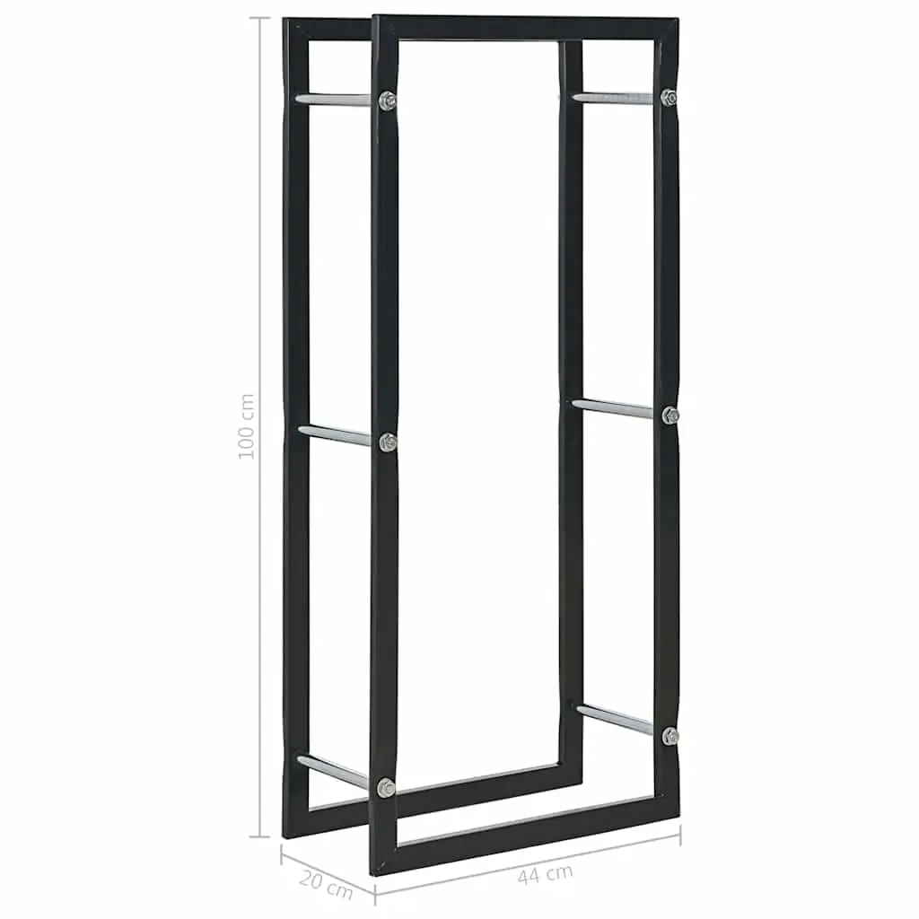 Firewood Rack Black Steel Log Storage Holder Fireplace 44 x 20 x 100 cm