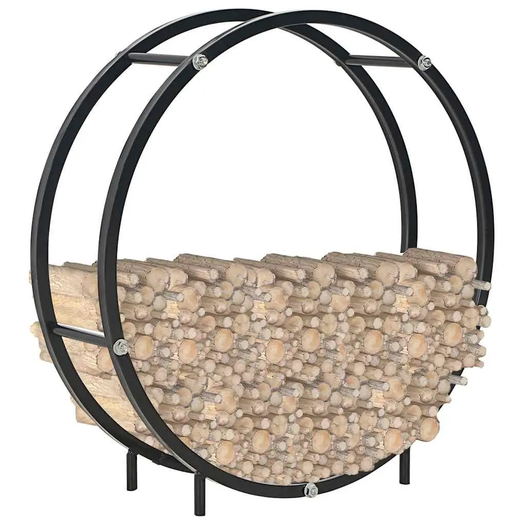 Firewood Rack Black Steel Log Holder Storage Fireplace Use 70 x 20 x 70 cm