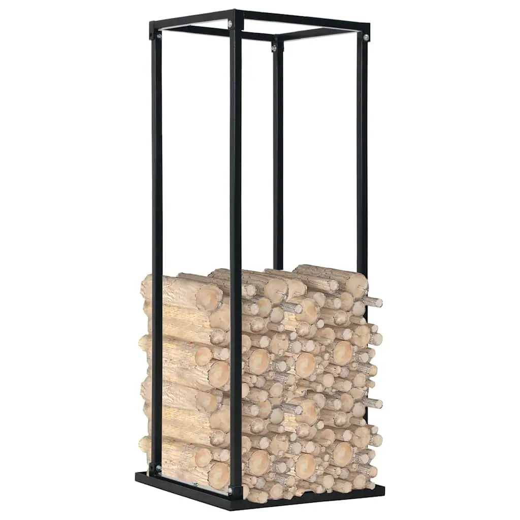 Firewood Rack for Fireplace Black Rectangular Steel Holder 37 x 37 x 113 cm