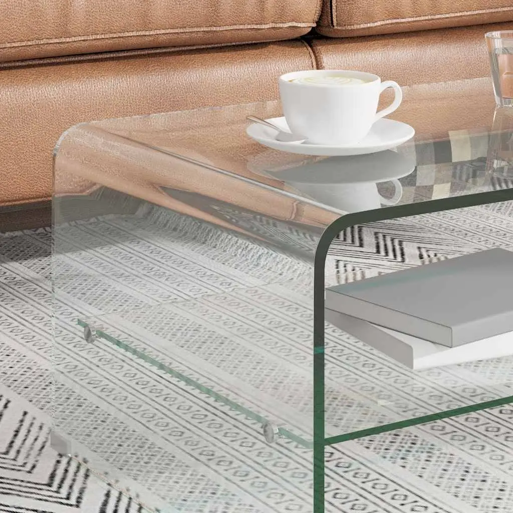 Coffee Table Minimalist Design Clear Tempered Glass Shelf Storage Living Room