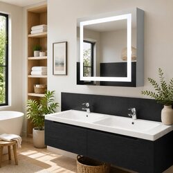 LED Bathroom Mirror Cabinet 50x13x70cm Wall Mount Vanity Unit White Storage