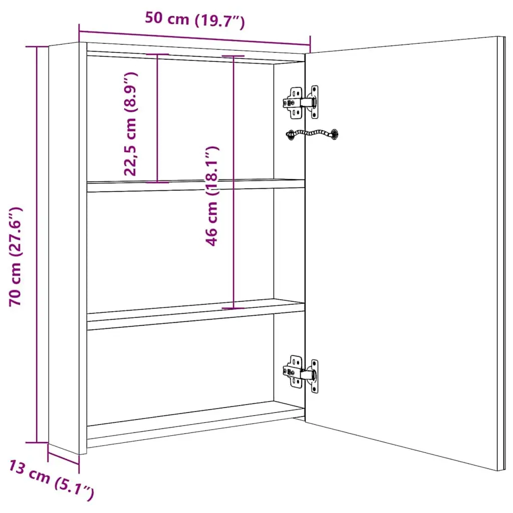 LED Bathroom Mirror Cabinet Wall Mount 50x13x70cm White Storage