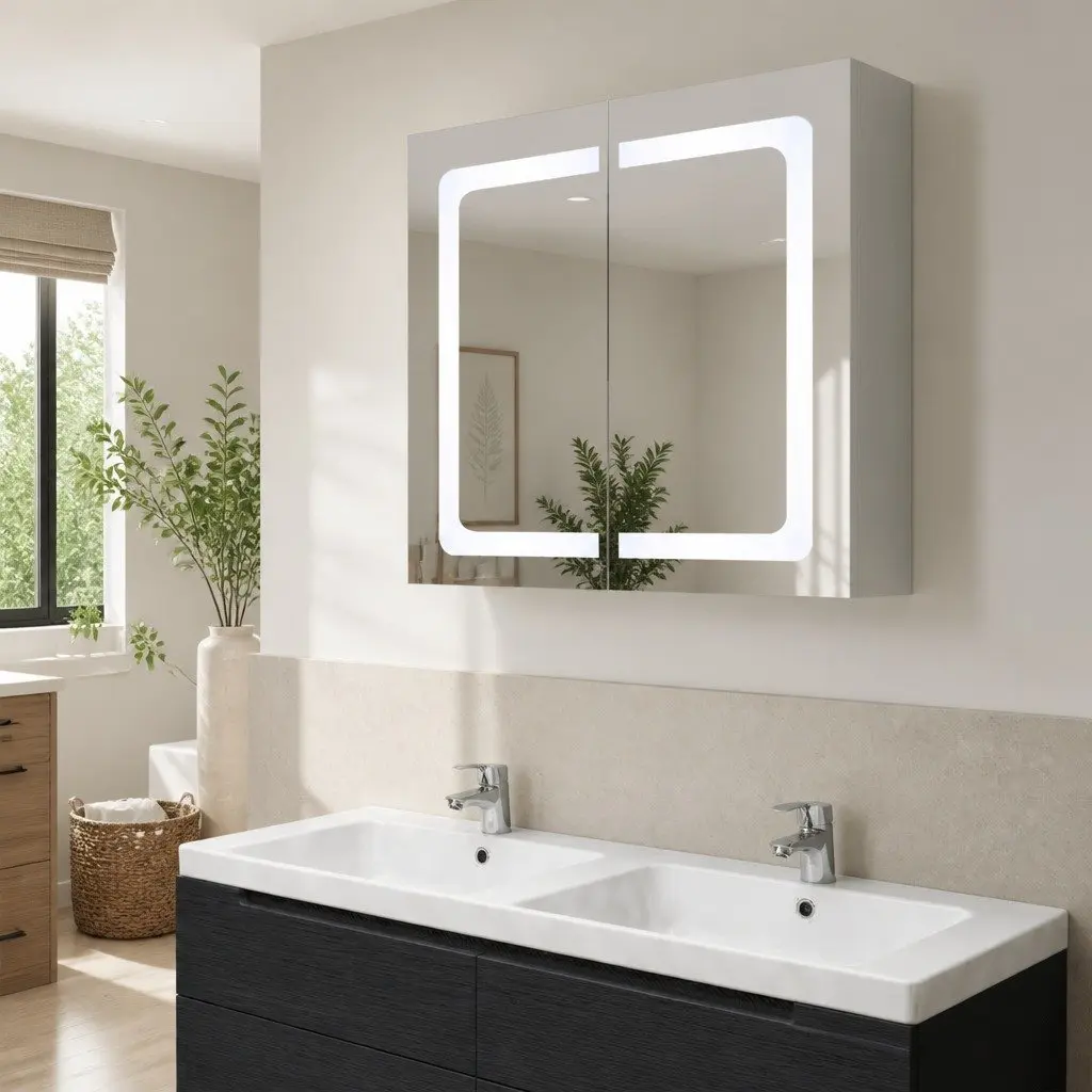 LED Bathroom Vanity Mirror Cabinet Wall Mounted Storage White 80x12.2x68cm