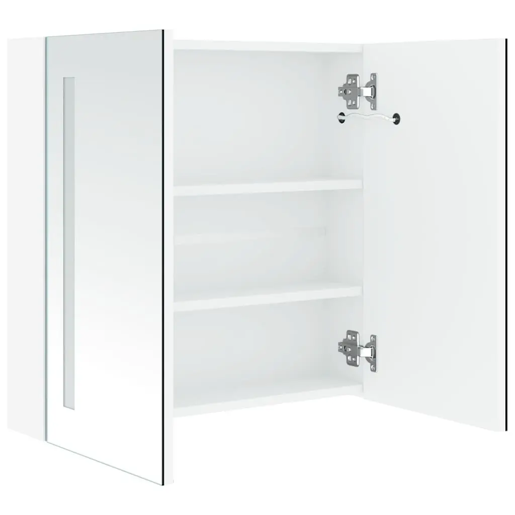 LED Bathroom Mirror Cabinet 60x14x62cm Wall Mounted Vanity Unit White Storage