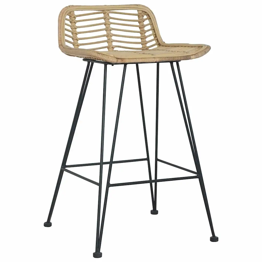 Bar Stools for Kitchen Dining Room 2 Piece Natural Rattan Seating Backrest Brown Rustic