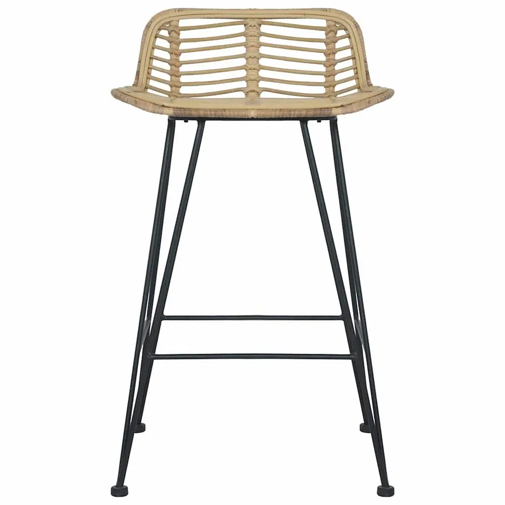 Bar Stools for Kitchen Dining Room 2 Piece Natural Rattan Seating Backrest Brown Rustic