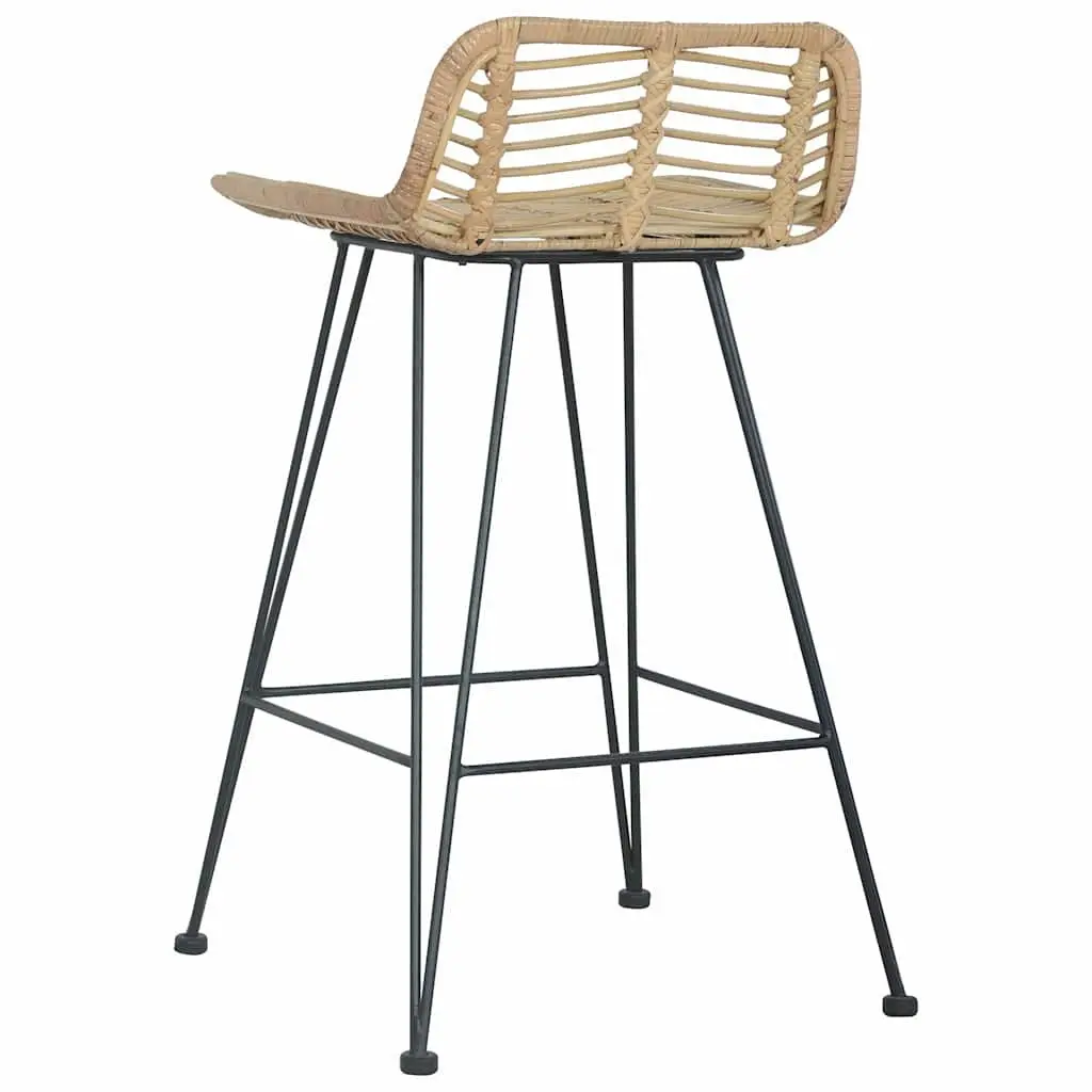 Bar Stools for Kitchen Dining Room 2 Piece Natural Rattan Seating Backrest Brown Rustic