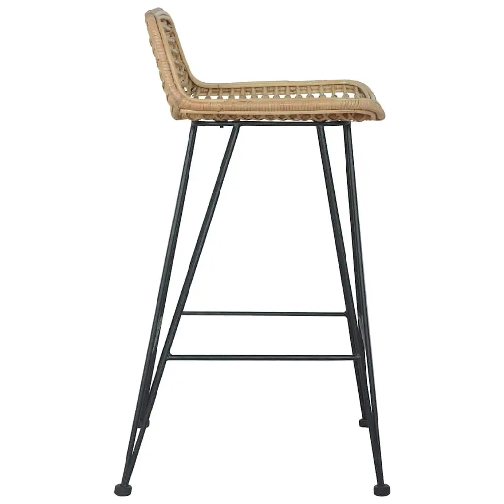 Bar Stools for Kitchen Dining Room 2 Piece Natural Rattan Seating Backrest Brown Rustic