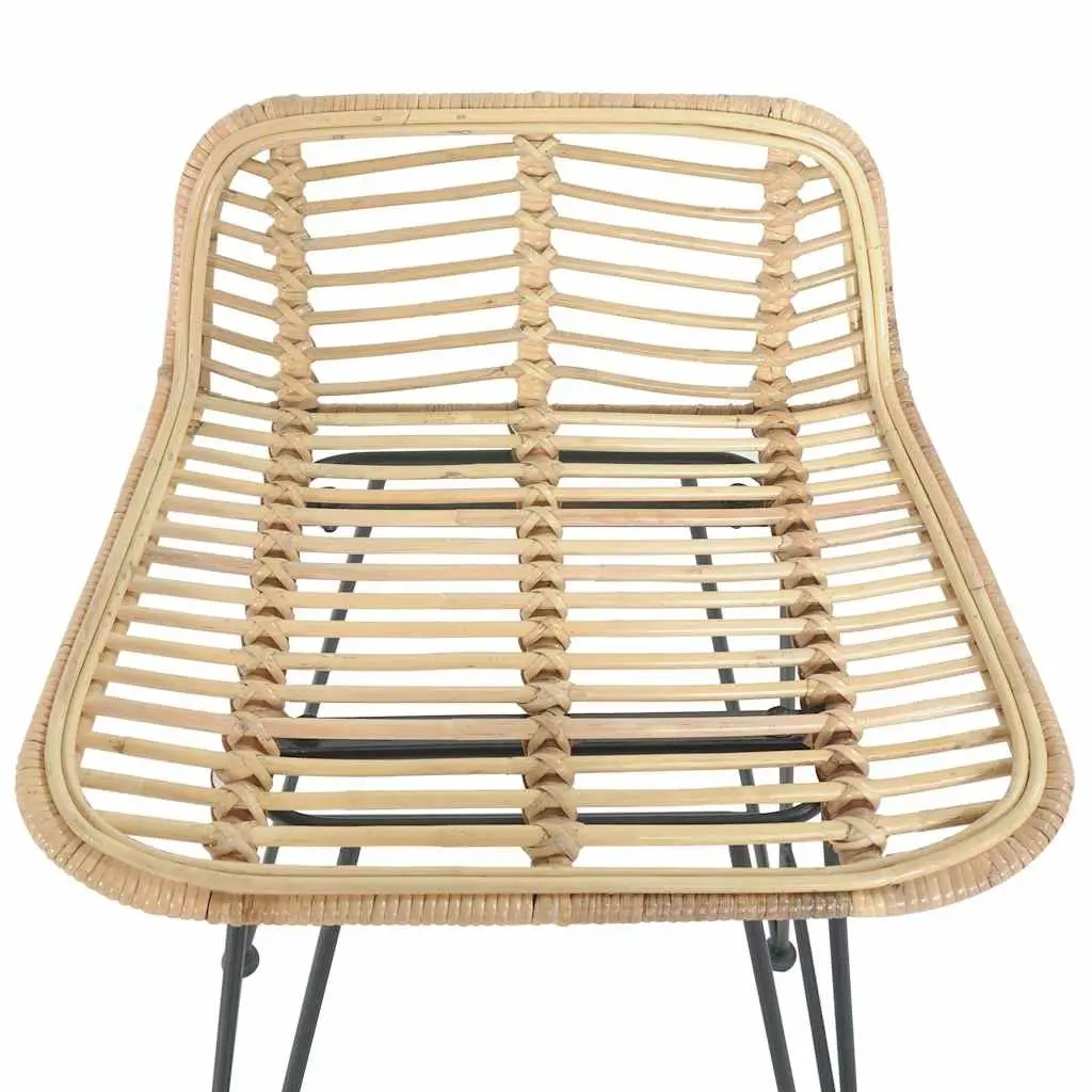 Bar Stools for Kitchen Dining Room 2 Piece Natural Rattan Seating Backrest Brown Rustic