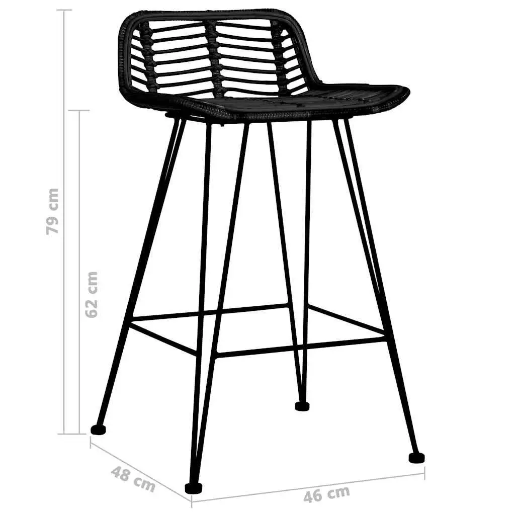 Bar Stools Kitchen Counter Black Rattan Seating 2 Piece