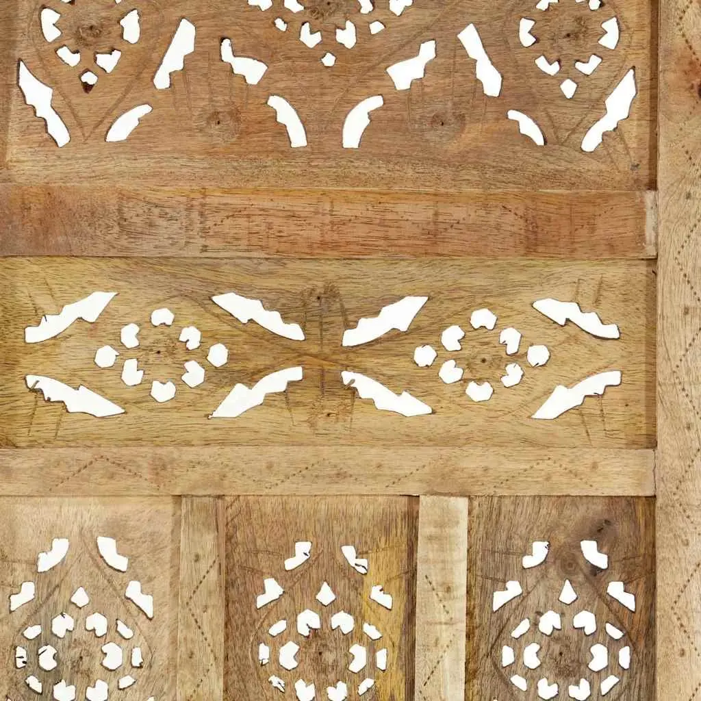 Room Divider 3-Panel Hand Carved Brown Wooden Folding Privacy Screen 120x165cm