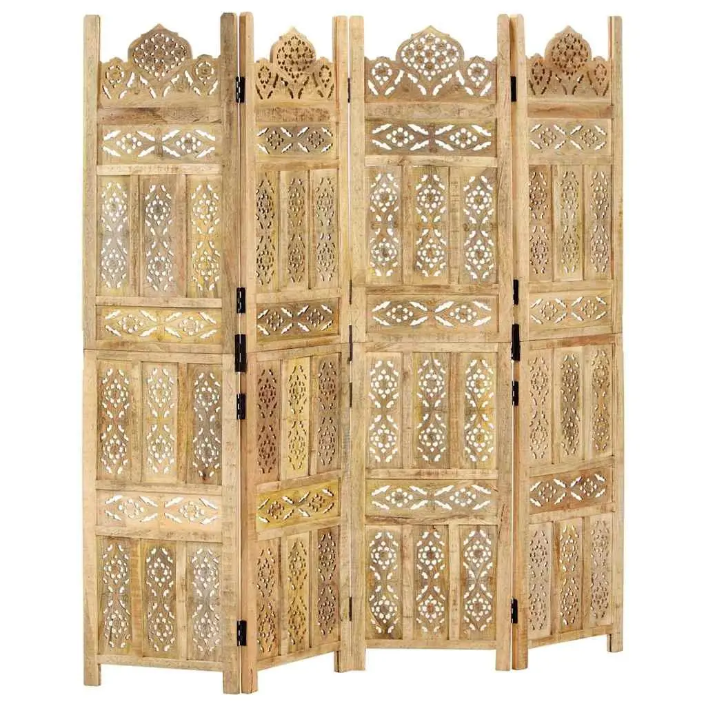 4-Panel Room Divider in Solid Mango Wood