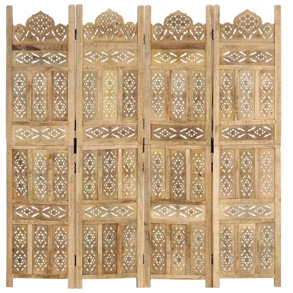 4-Panel Room Divider in Solid Mango Wood