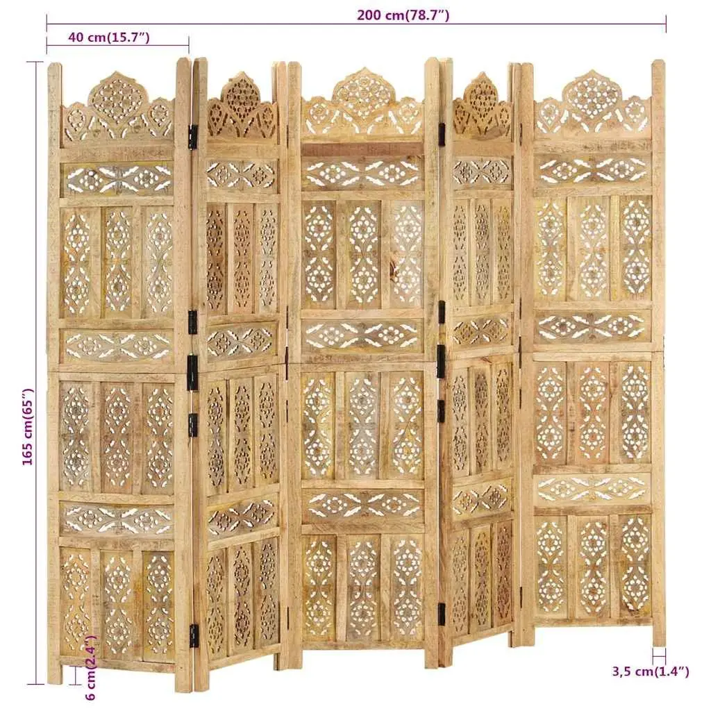 5-Panel Hand Carved Room Divider
