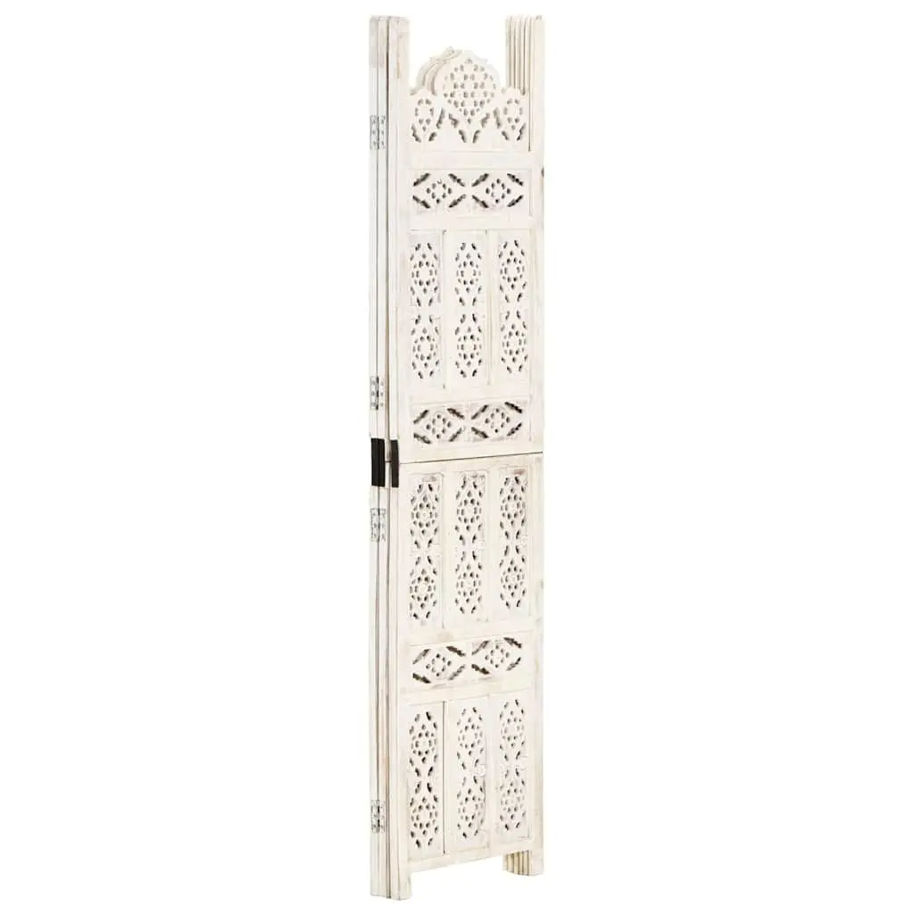 Folding Room Divider for Bedrooms Living Spaces 120x165 cm 3-Panel White Hand Carved Solid Mango Wood