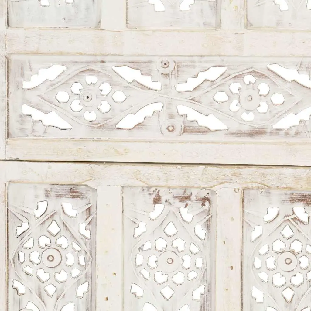 Folding Room Divider for Bedrooms Living Spaces 120x165 cm 3-Panel White Hand Carved Solid Mango Wood