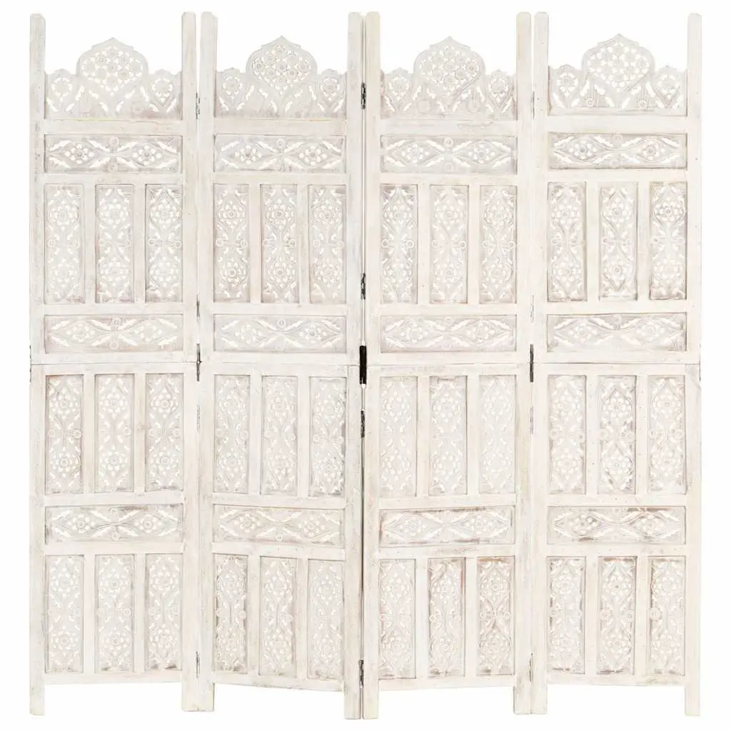 4-Panel Room Divider Hand Carved Wooden Privacy Screen Folding Bedroom