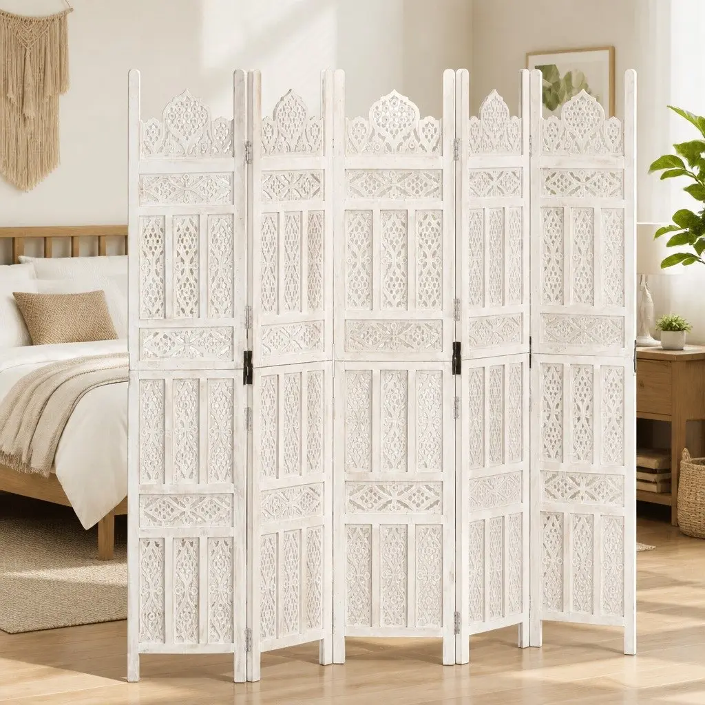 Hand Carved 5-Panel Room Divider