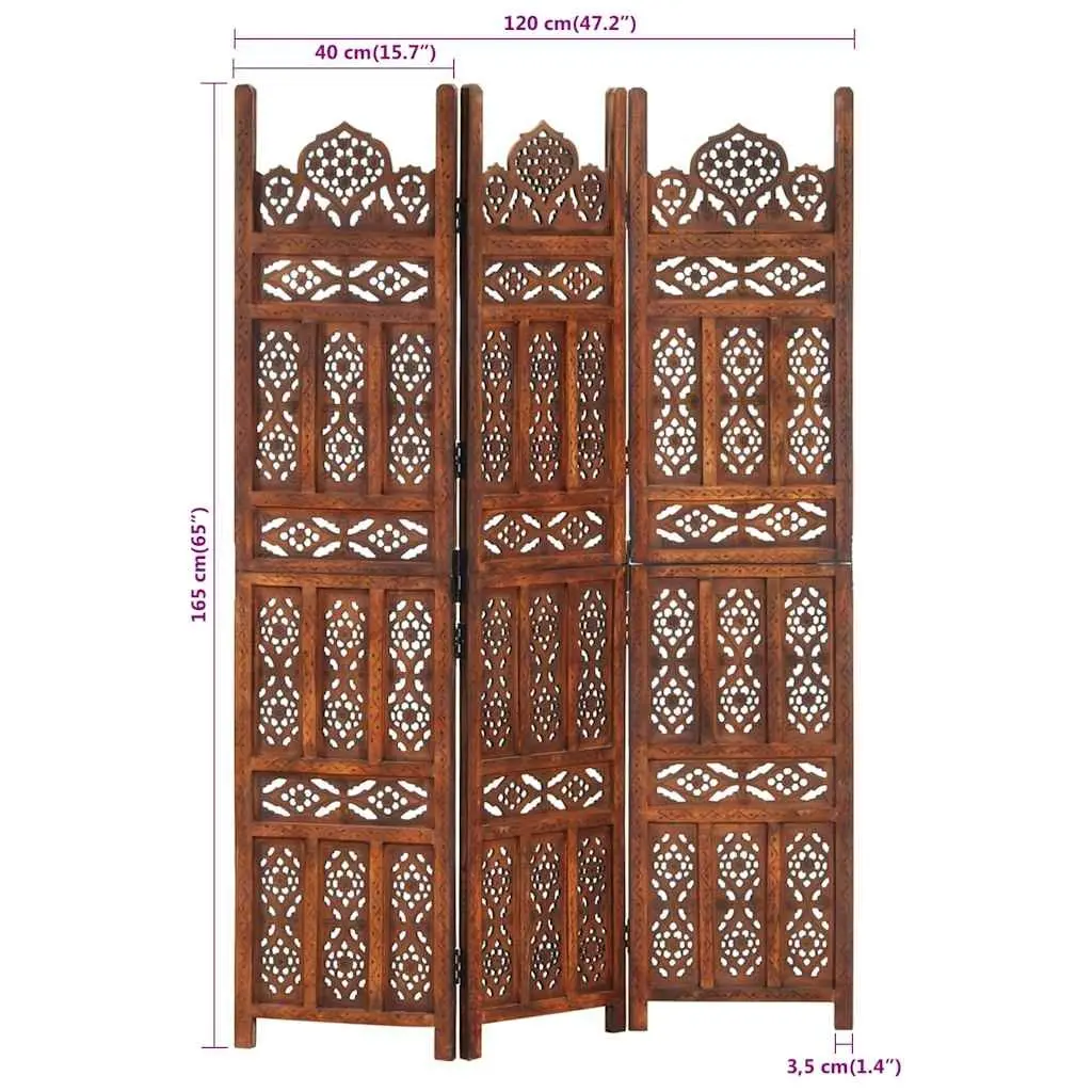 Hand Carved 3-Panel Room Divider