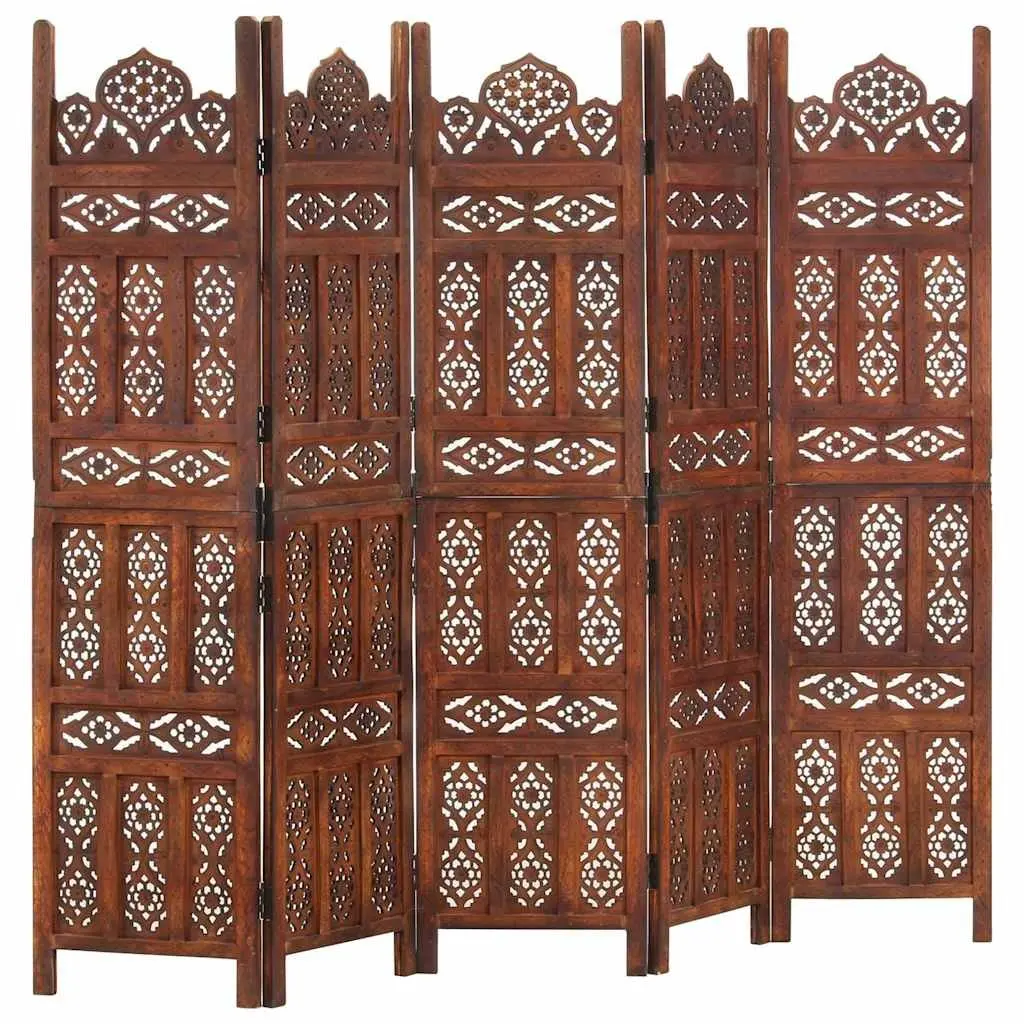 5-Panel Wooden Room Divider in Brown