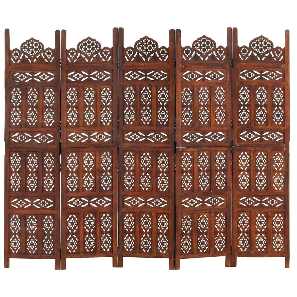 5-Panel Wooden Room Divider in Brown