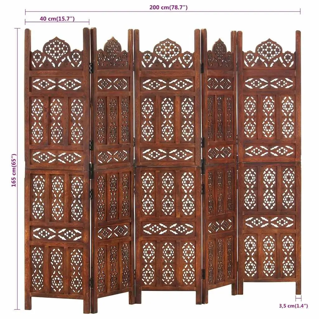 5-Panel Wooden Room Divider in Brown