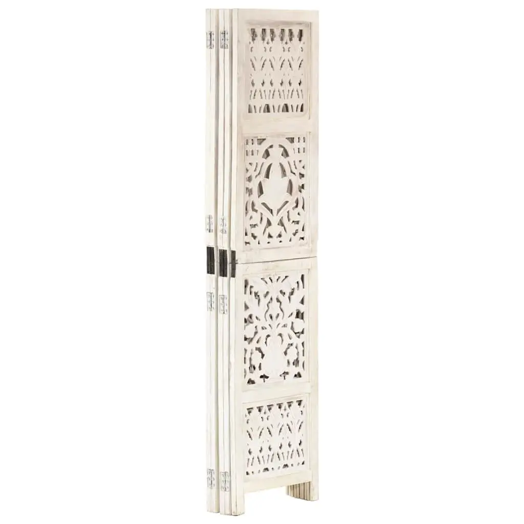 Hand Carved 5-Panel Room Divider White 200x165 cm Folding Privacy Screen