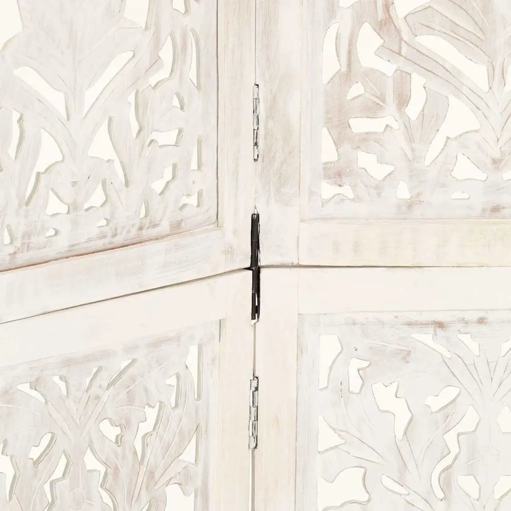 Hand Carved 5-Panel Room Divider White 200x165 cm Folding Privacy Screen