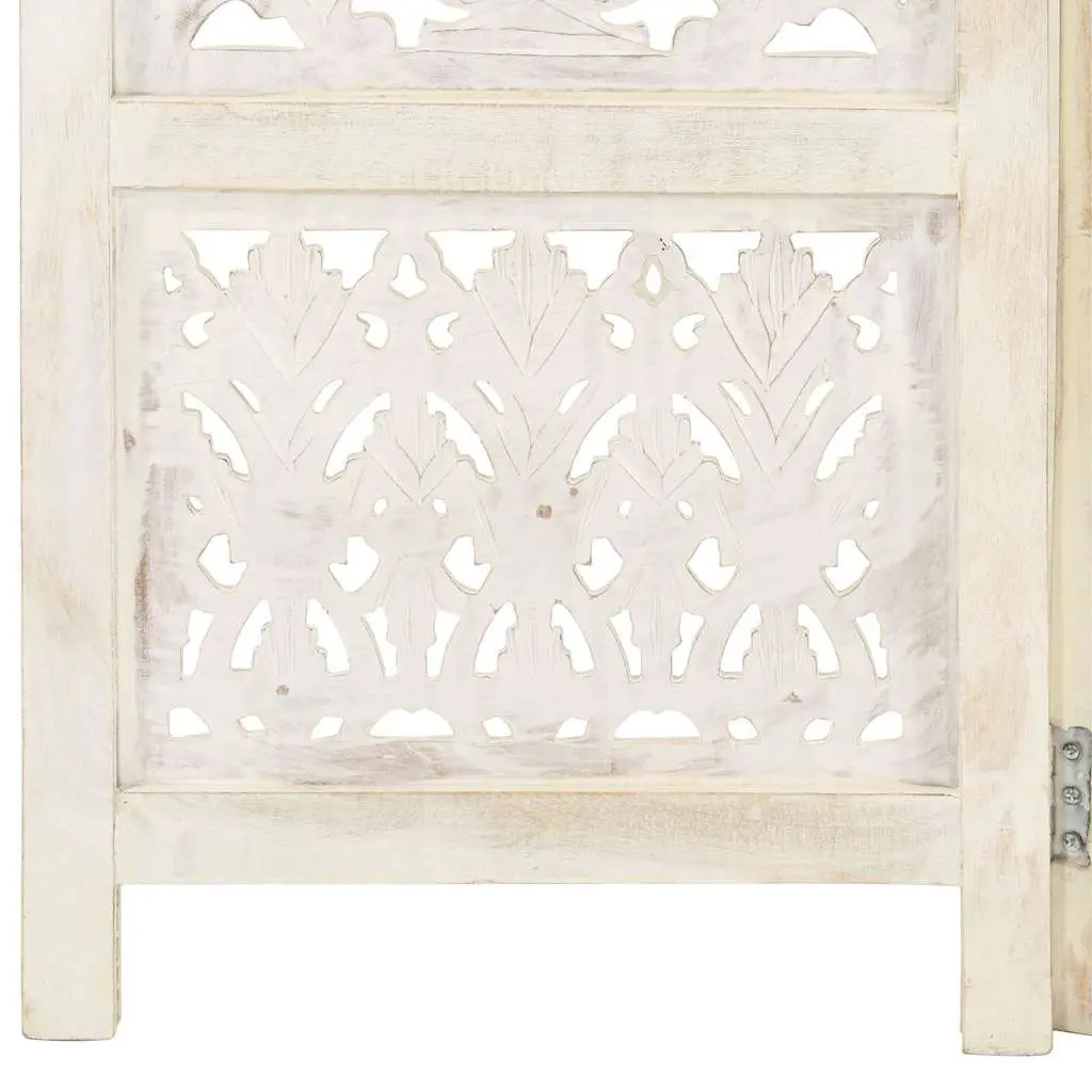 Hand Carved 5-Panel Room Divider White 200x165 cm Folding Privacy Screen