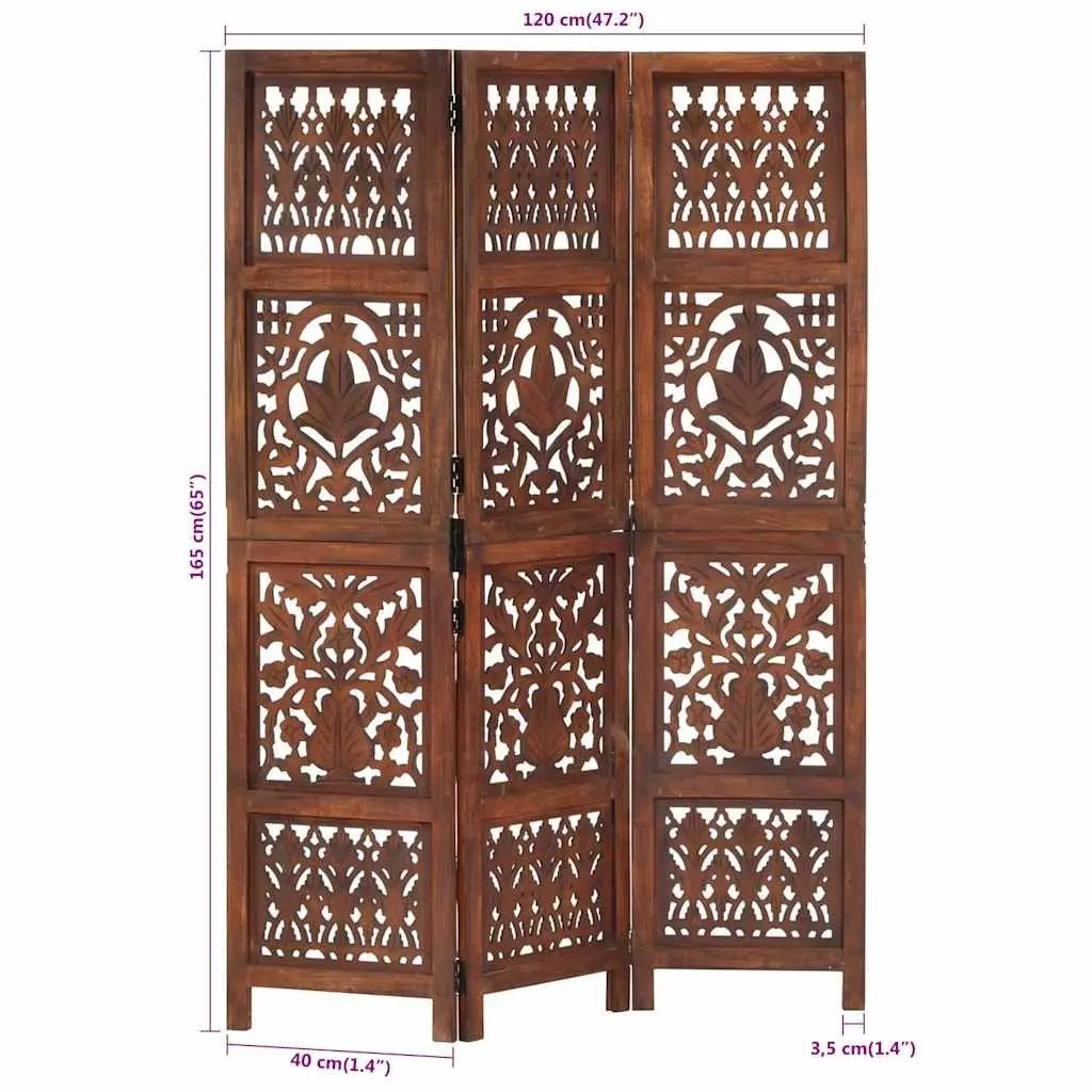 Hand Carved 3-Panel Room Divider