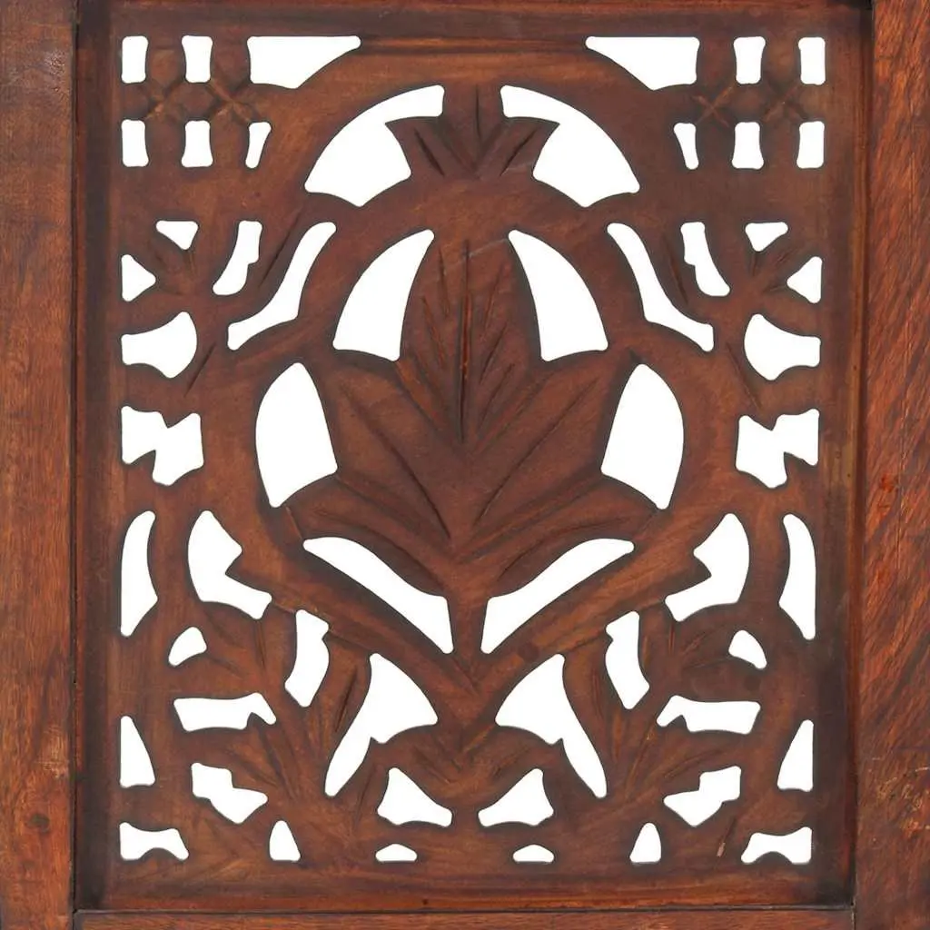 Hand Carved 5-Panel Room Divider Folding Privacy Screen Wooden Partition