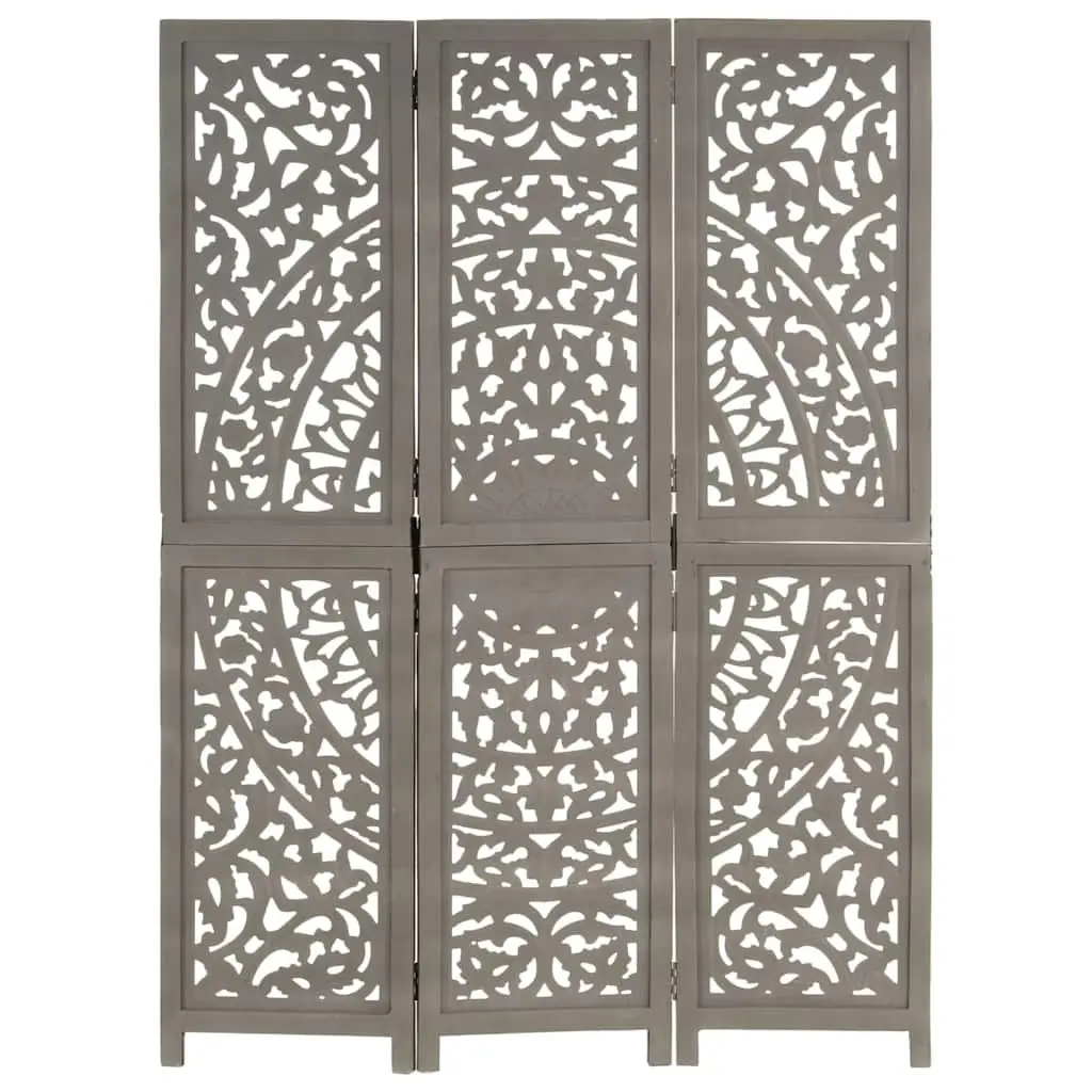 Grey Hand Carved 3-Panel Room Divider