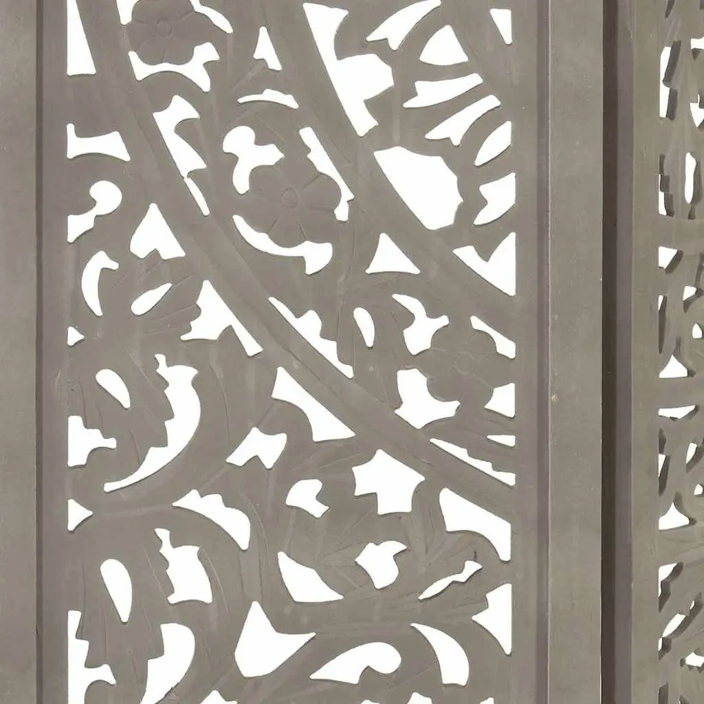 Grey Hand Carved 3-Panel Room Divider