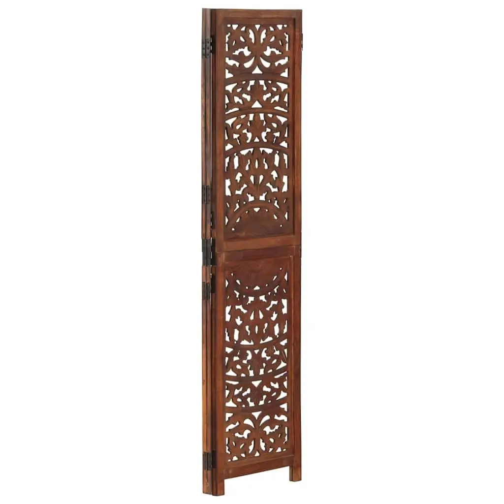 3-Panel Room Divider Hand Carved Folding Privacy Screen Brown Wooden Partition
