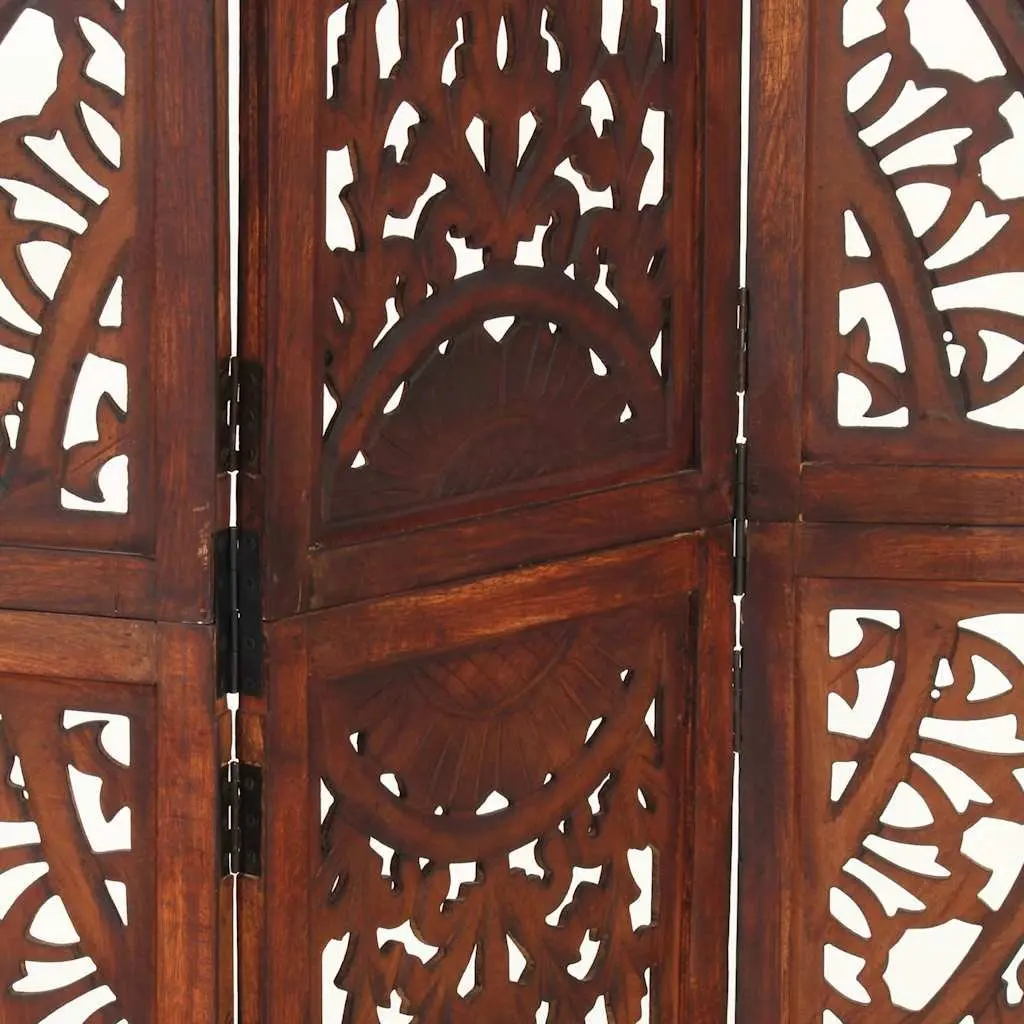 3-Panel Room Divider Hand Carved Folding Privacy Screen Brown Wooden Partition