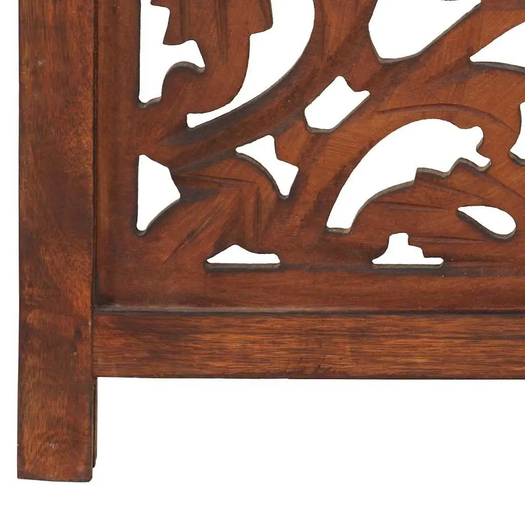 3-Panel Room Divider Hand Carved Folding Privacy Screen Brown Wooden Partition