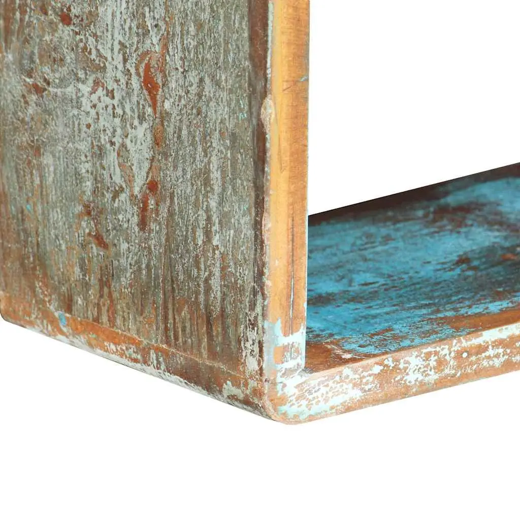 Set of 3 Floating Cube Shelves for Wall Storage and Display Solid Reclaimed Wood Brown