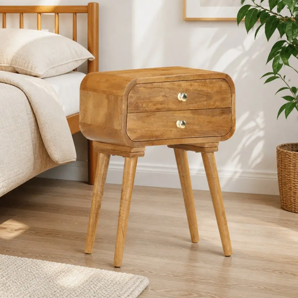 Brown Solid Wood Bedside Cabinet 43x30x58cm with 2 Drawers