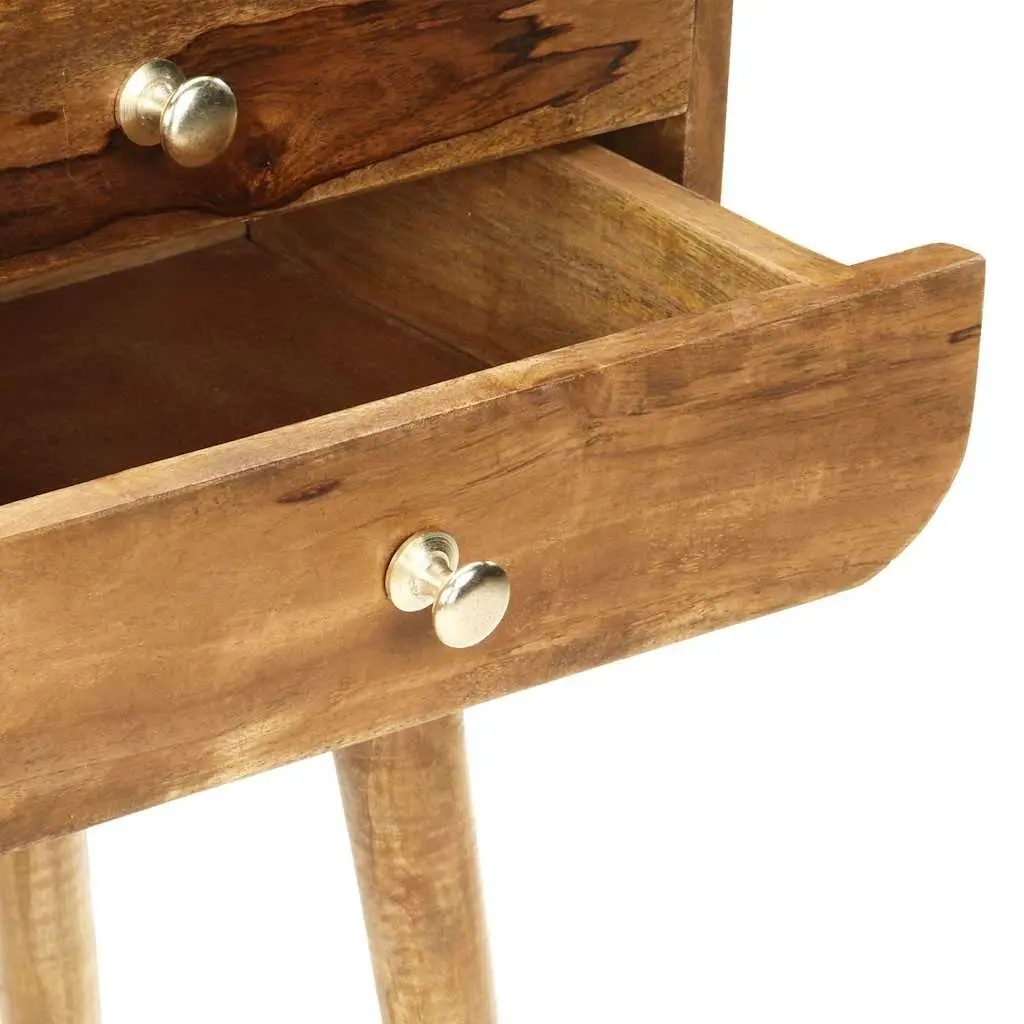 Brown Solid Wood Bedside Cabinet 43x30x58cm with 2 Drawers