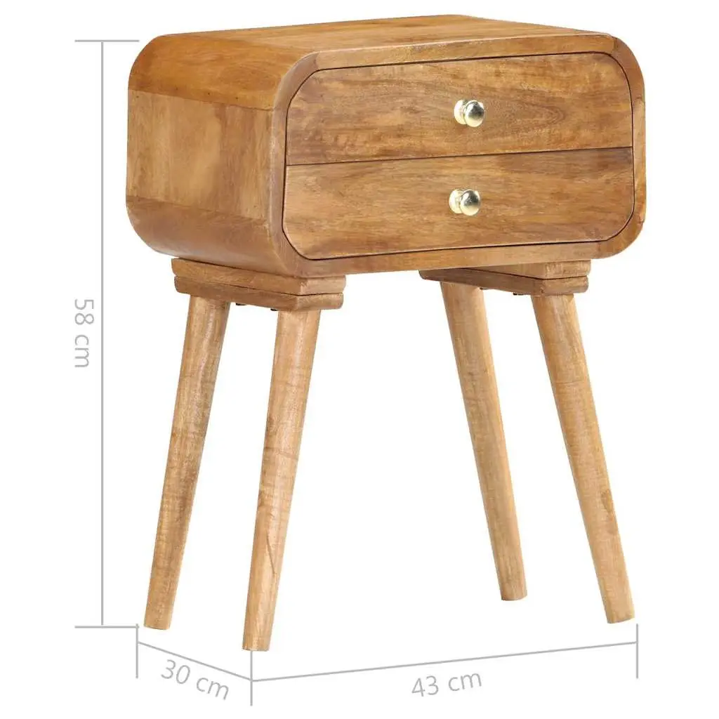 Brown Solid Wood Bedside Cabinet 43x30x58cm with 2 Drawers