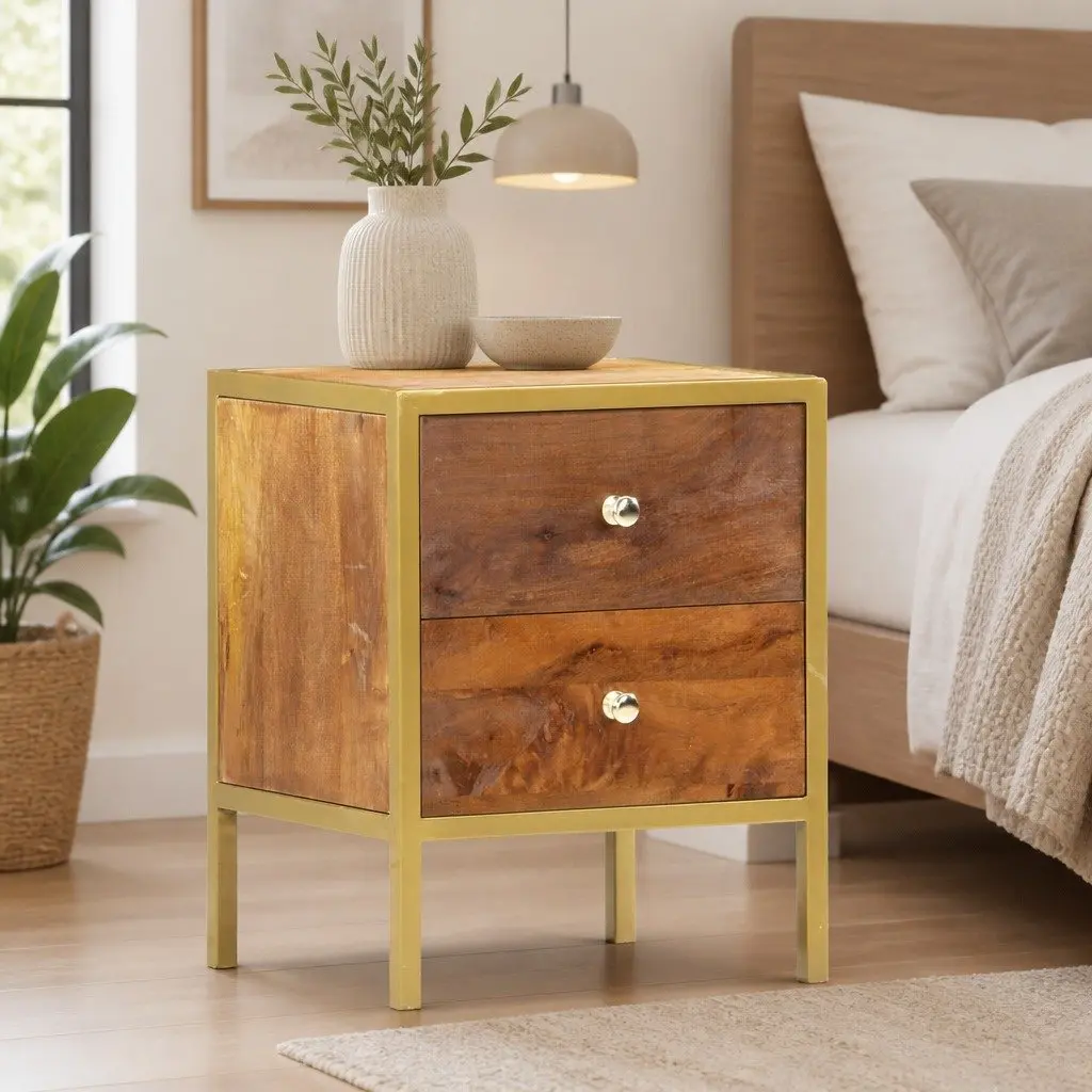2 Drawer Wooden Bedside Cabinet 40W x 35D x 50H cm