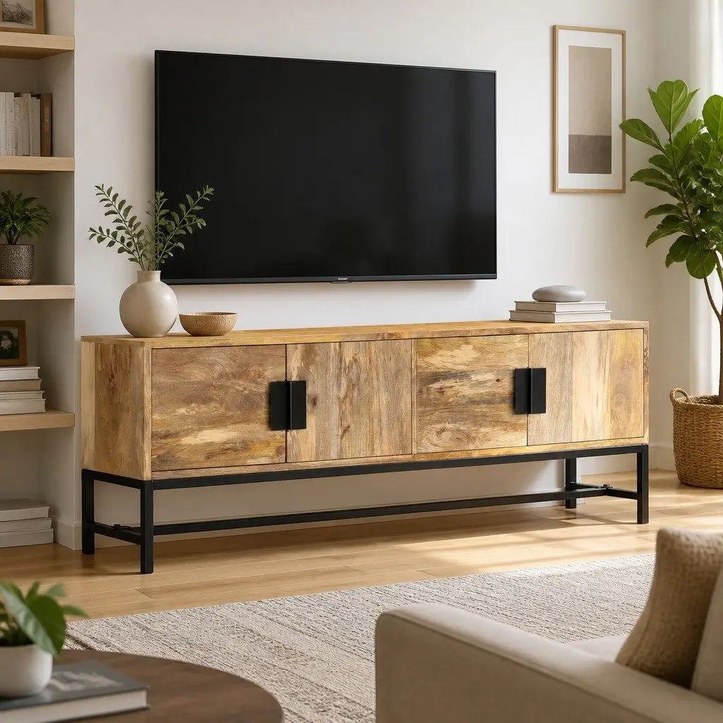 TV Cabinet Living Room 140x30x50 cm Brown Solid Mango Wood Storage Unit