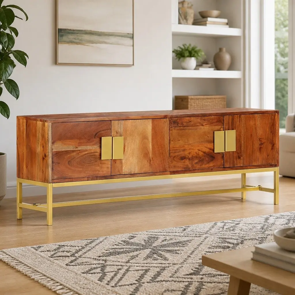 TV Cabinet 140x30x50 cm Brown Solid Acacia Wood Living Room Storage Unit