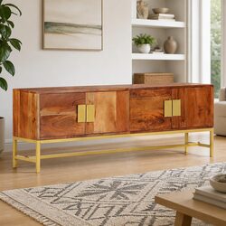 Solid Acacia Wood TV Cabinet - 140L x 30W x 50H cm Dimensions