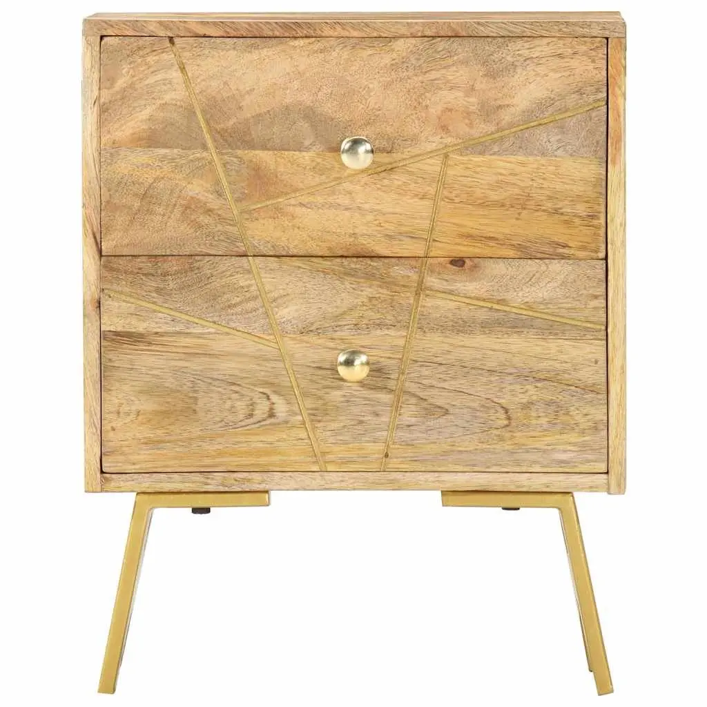 Bedside Table Solid Mango Wood Nightstand with 2 Drawers 40x30x50 cm