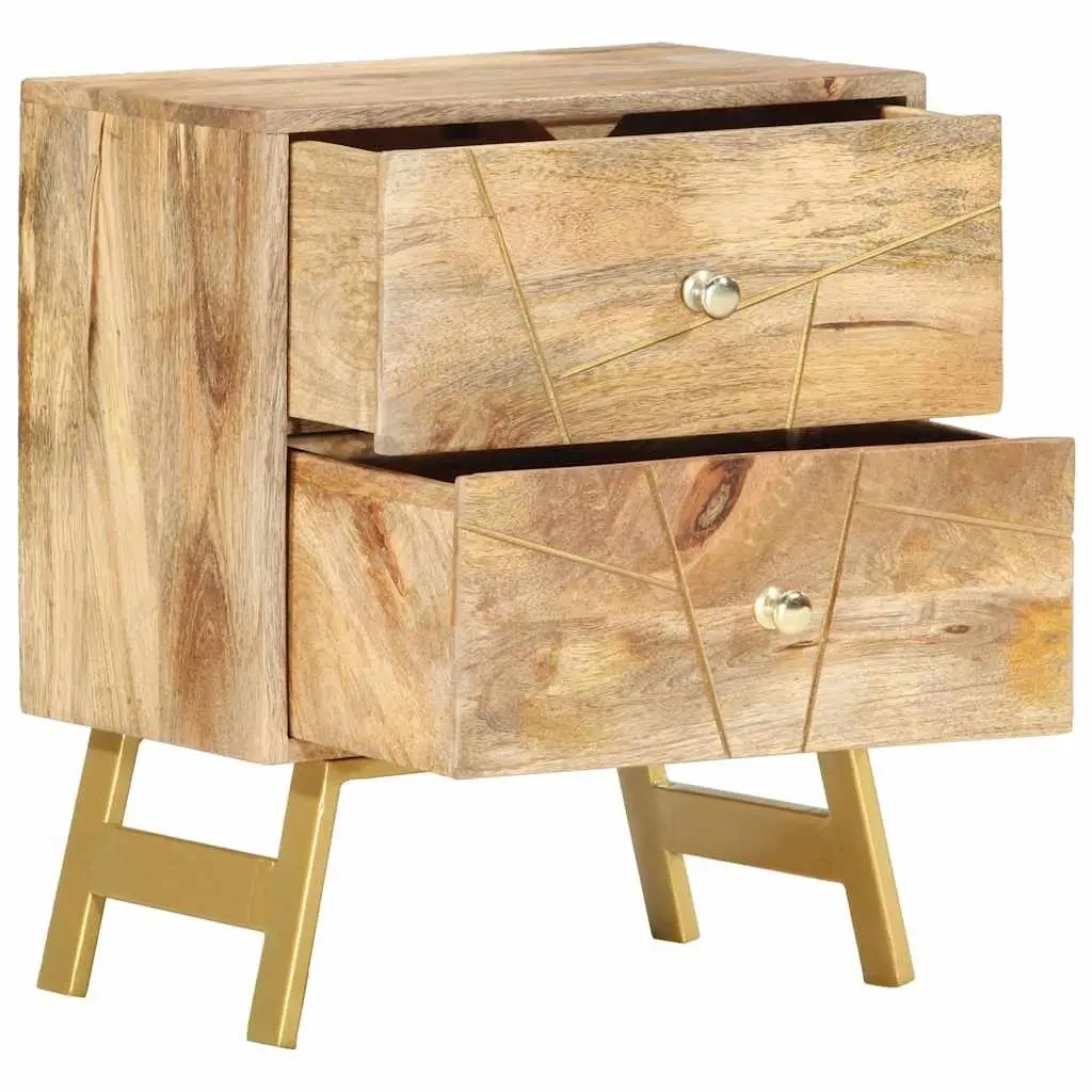 Bedside Table Solid Mango Wood Nightstand with 2 Drawers 40x30x50 cm