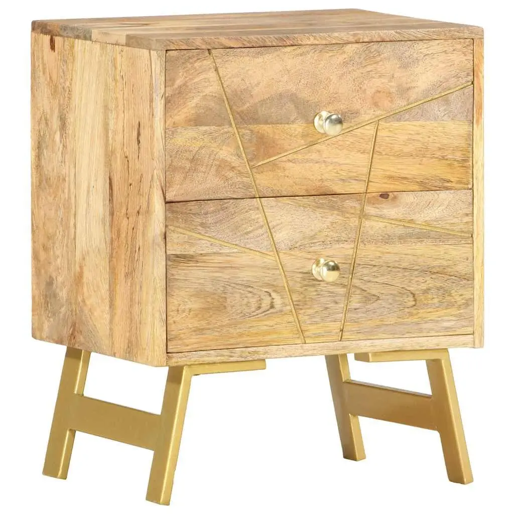 Bedside Table Solid Mango Wood Nightstand with 2 Drawers 40x30x50 cm